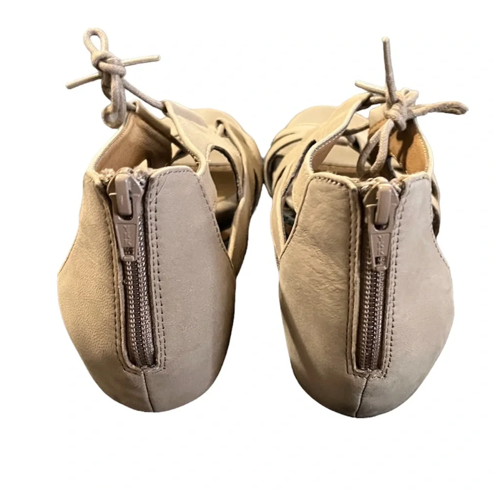 Taupe Suede Lace Up Leather Sandals - Picture 8 of 12